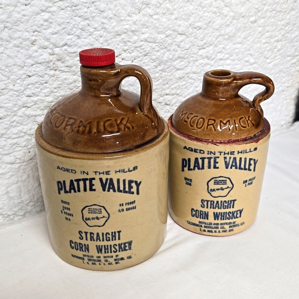 2 Vintage Crocks Set McCormick Jugs Corn Whiskey Ceramic Moonshine Primitive